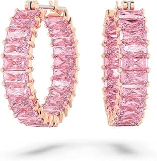 Swarovski Matrix hoop earrings, Baguette cut, Pink, Rose gold-tone plated