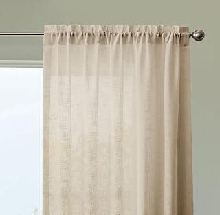 HOMEMONDE Sheer Curtains Window 5 Feet Long Panels - Transparent Set of 2 Curtain with Rod Pocket Top Living Room, Office Decoration, 60 Inches - Beige - Solid