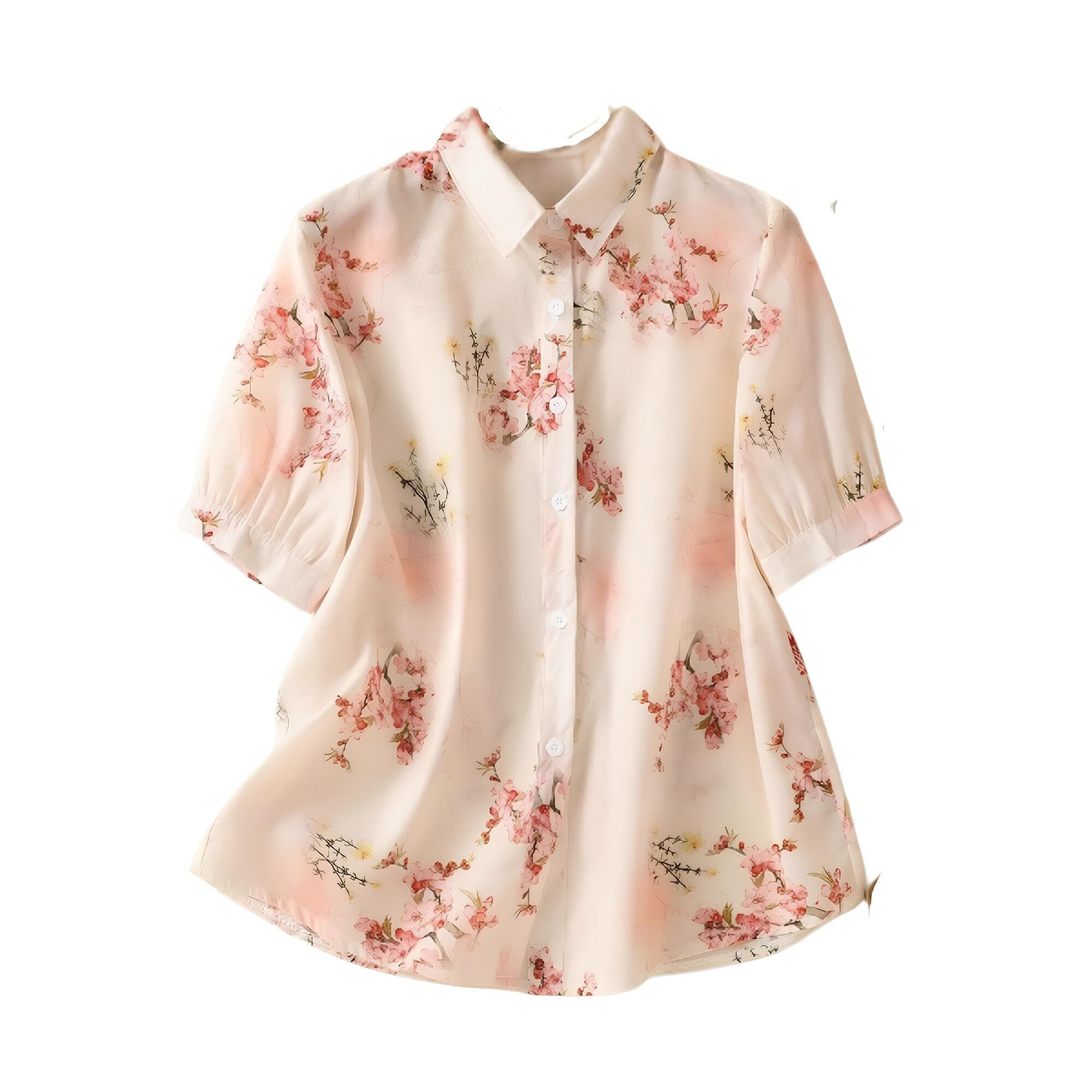Gufrina Women's Pink Floral Printed Button Down Western Shirt with Collared Neck and Half Sleeves in Relaxed Fit Style