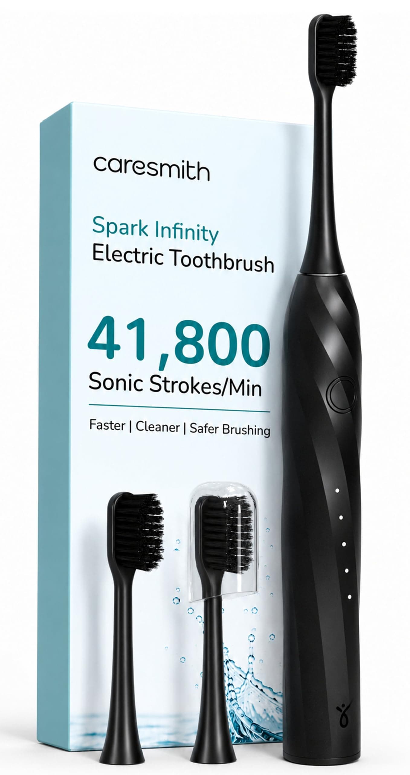 Caresmith SPARK Infinity Electric Toothbrush | 3 Brush Heads & Travel Case | 5 Operational Modes | Electric Brush for Adult | Black,Smart Toothbrush
