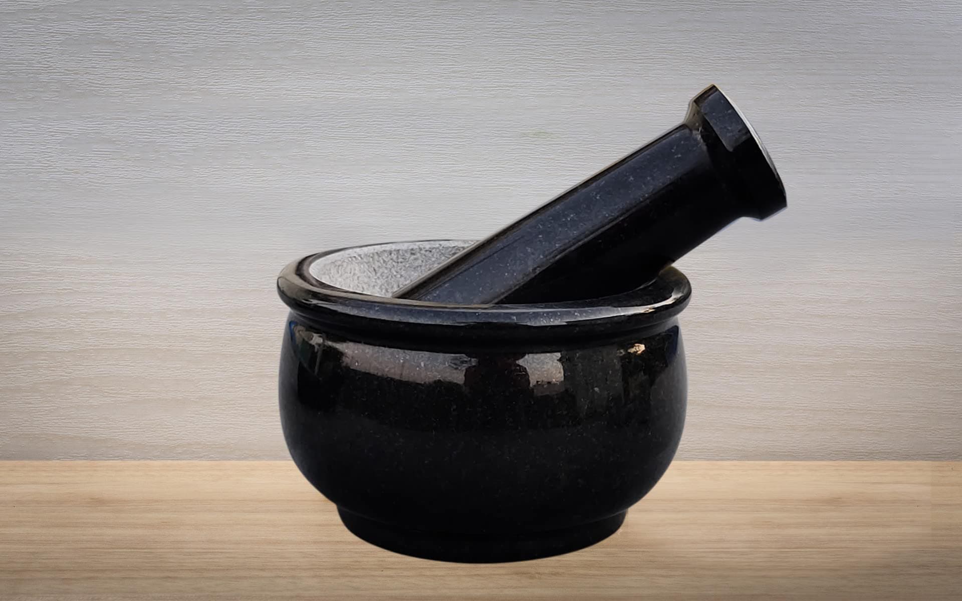 EZAHK Pure Granite Stone Mortar and Pestle Set (5 inch), Okhli Masher, Khalbatta, Ural, Kharal, Mixer, Natural Grinder, Musal, Design for Kitchen, Home, Herb