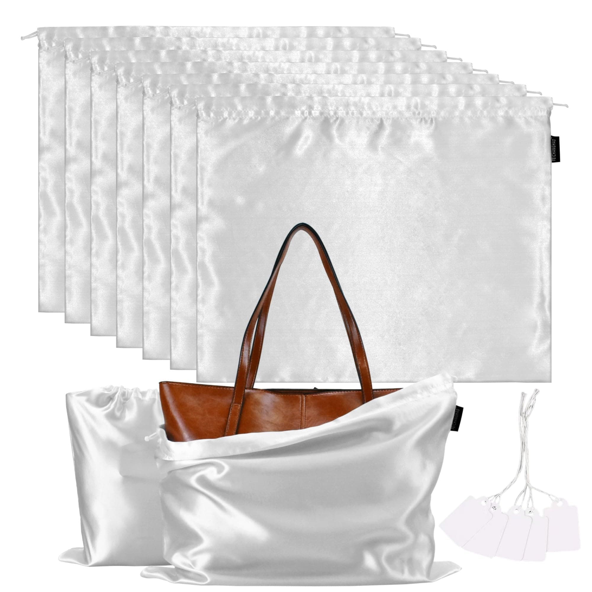feichanghao 7-Pack Silk Dust Bag for Handbag, Purses, Shoes, Boots - Silk Drawstring Dustproof Storage Pouch, Reusable and Travel Organizers, White, 19.6 × 15.7"