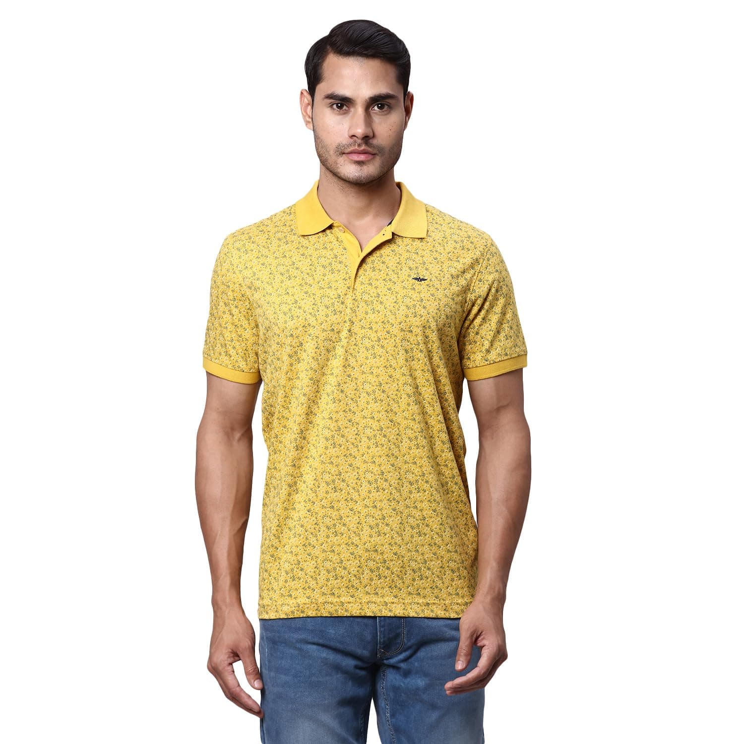 Park Avenue Men Slim Fit Print Pattern Cotton Polyester Blend Polo Neck Half Sleeve Casual T-Shirt
