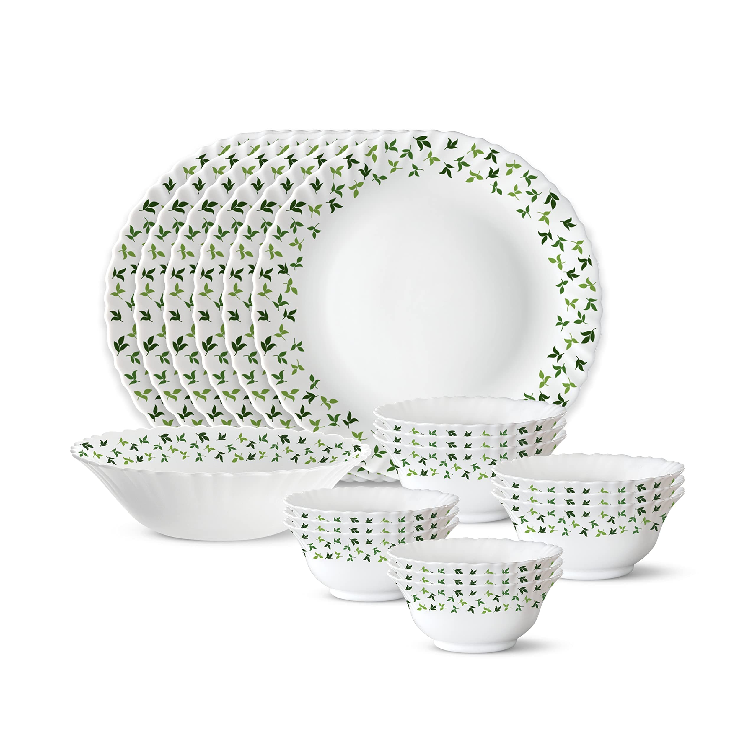 Larah by Borosil Silk Series Opalware Dinner Set | 19 Pieces for Family of 6 | Microwave & Dishwasher Safe | Bone-Ash Free | Crockery Set for Dining & Gifting | Plates & Bowls (Sage)