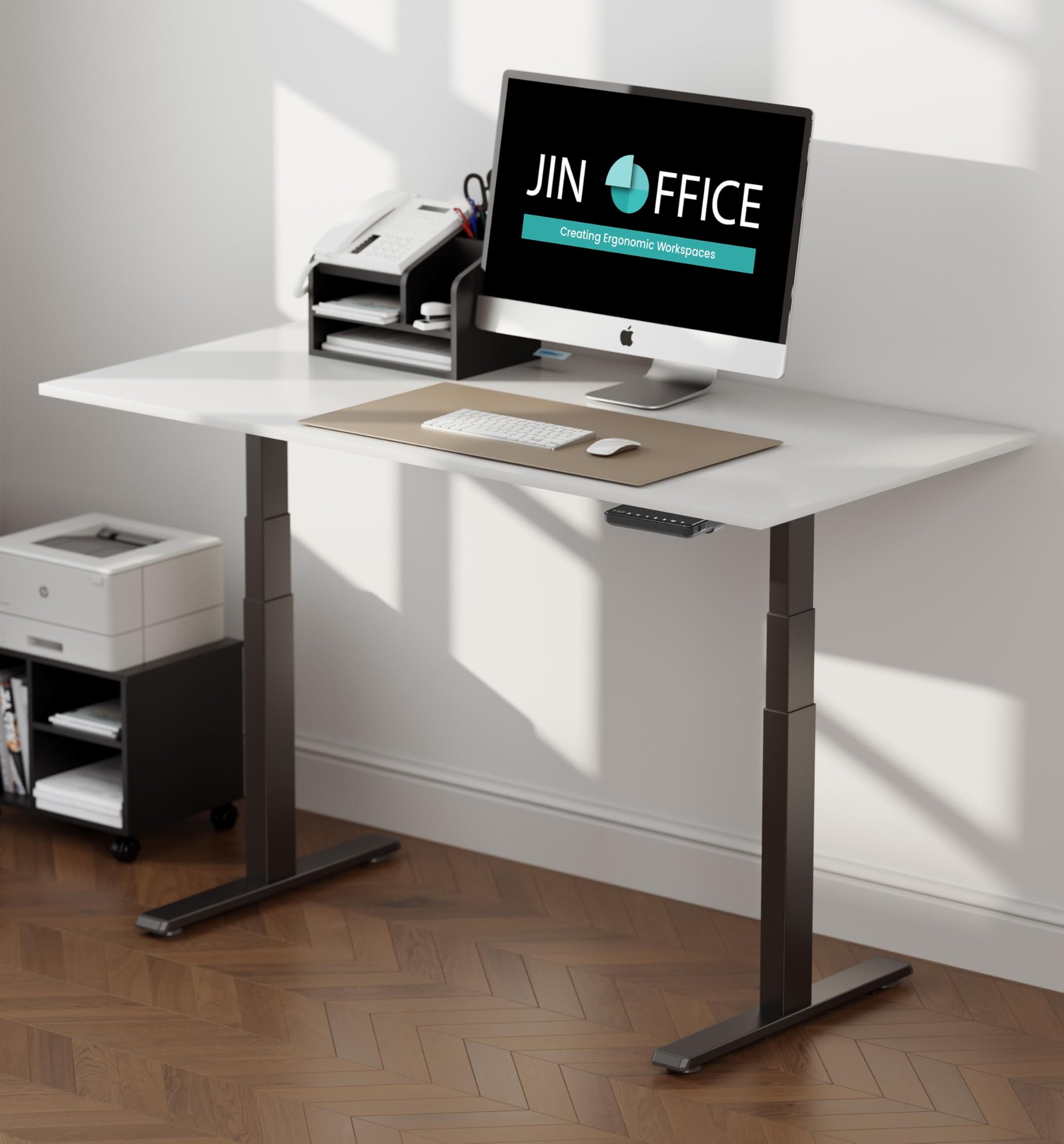 JIN OFFICE Titan Premium Dual Motor 3-Stage Electric Height Adjustable Desk| Sit Stand Table| Standing Desk Ergonomic with 125Kg Wt. Cap, 3 Year Warranty| 3 Memory Presets| Black & White| 1200*750mm