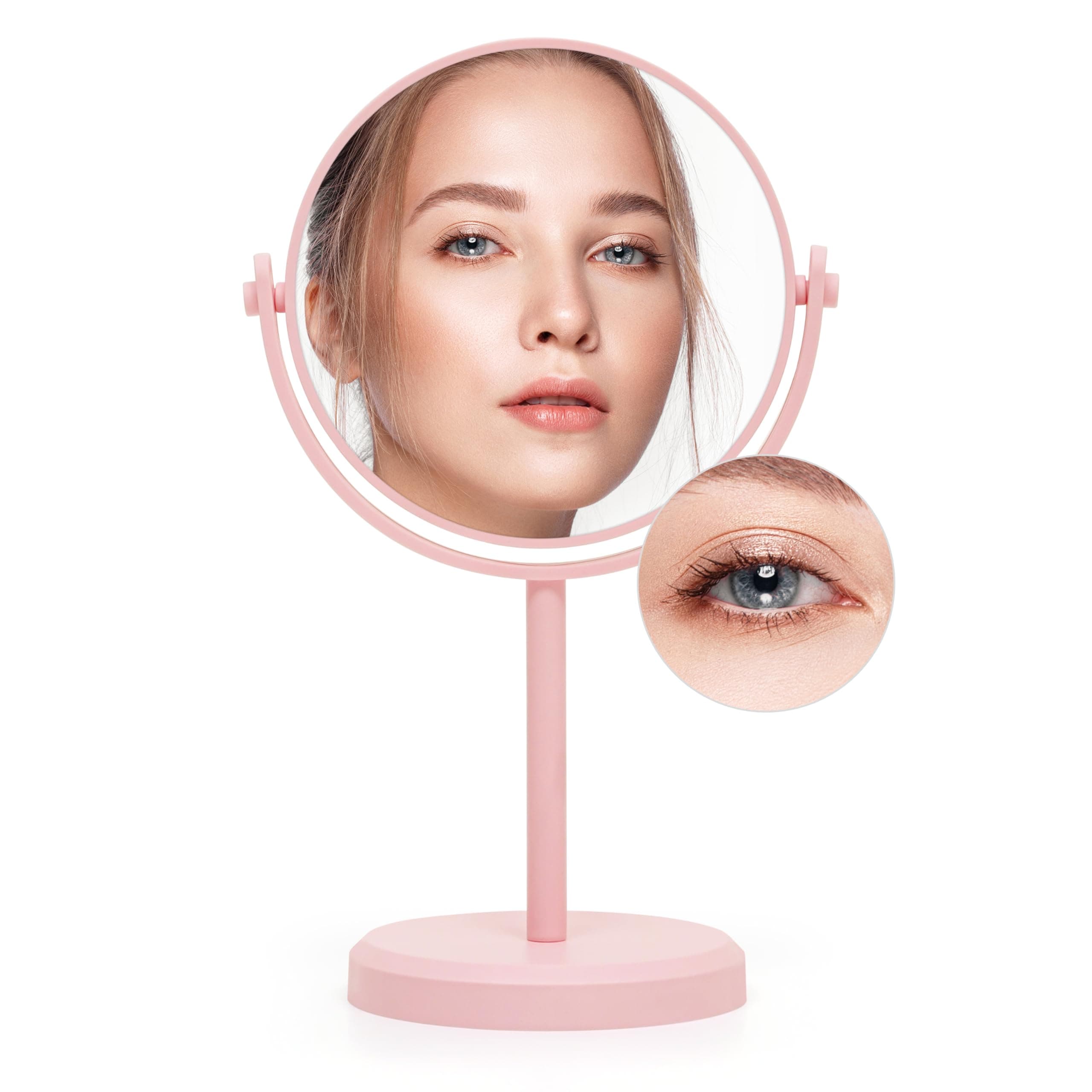 Livzing Makeup Mirror, Magnifying Mirror, Double Side Magnification Tabletop Vanity Hand Stand,5X and 1X Mirror, Portable Table | Plastic Framed Magnifying Round Mirrors-Adjustable Shaving Mirrors.