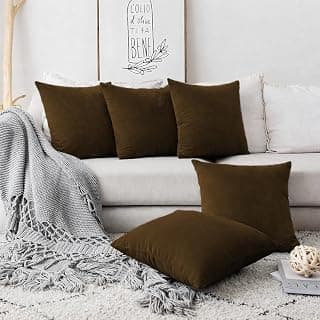 DADDY COOL Decorative Microfiber Square Cushion Pillow for Bed & Sofa | Soft & Fluffy Back Support | Washable Velvet Cushion Cover | Set of 5 Cushions | 16 x 16 Inches | Brown