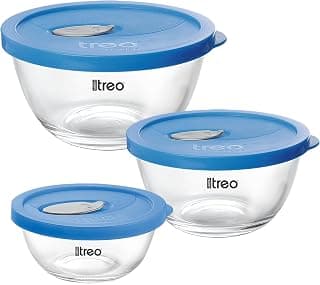 Treo by Milton Mixing Glass Bowl with Flexi Lid Set of 3, 500 ml/1000 ml/1500 ml, Transparent - Air Vent | Serving Snacks | Salad| Kitchen Container | Microwave Safe | Dishwasher Safe | Food Safe