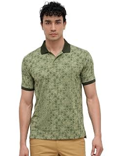 Parx Men Regular Fit Print Pattern Viscose Nylon Blend Polo Neck Half Sleeve Casual T-Shirt