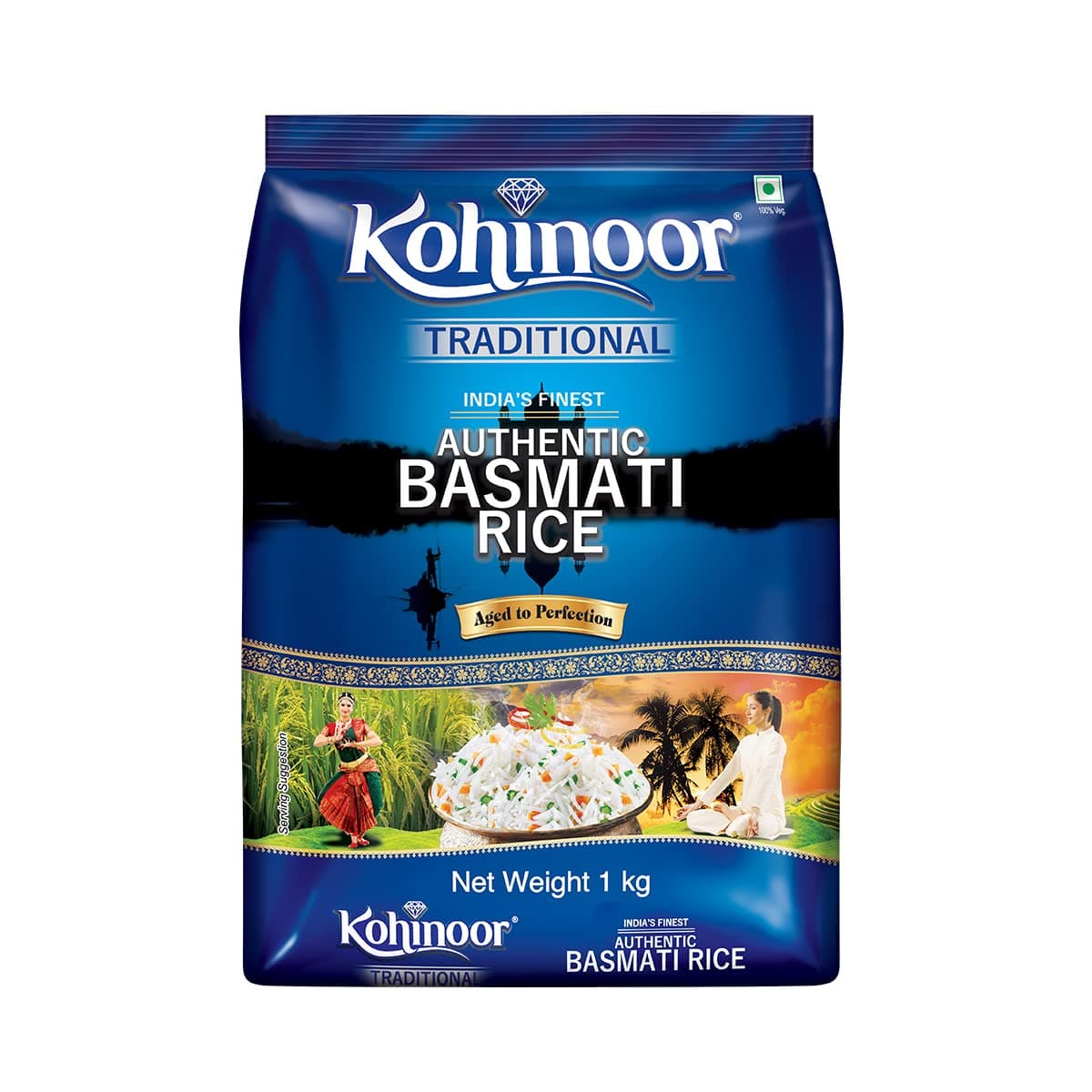 Kohinoor Traditional Authentic Basmati Rice, 1 kg | From Foothills of the Himalayas | Naturally Aged for 2 Years | Aromatic, Long-Grain & Fluffy Rice