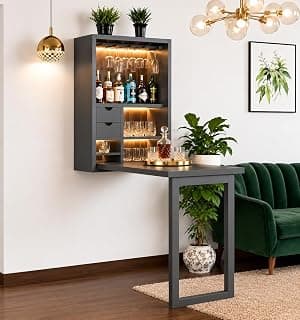 WELL KNOWN Furniture Solid Wood Bar Cabinet for Home | Wall Hanging Design Mini Bar & for Living Room (Natural (Walnuts Balck)