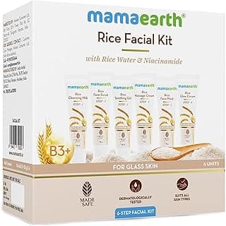 Mamaearth Rice Facial Kit With Rice Water & Niacinamide for Glass Skin - 60 g | Salon-Like Glowing Skin in 6 Easy Steps | Improves Skin Texture | Instant Glow | Suitable for all skin types