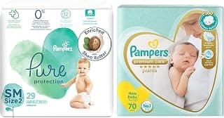 Pampers Pure Protection Baby Diapers, Small Size Taped Diapers (SM), 29 Count & Pampers Premium Care Pants, New Born, (NB,XS), 70 count