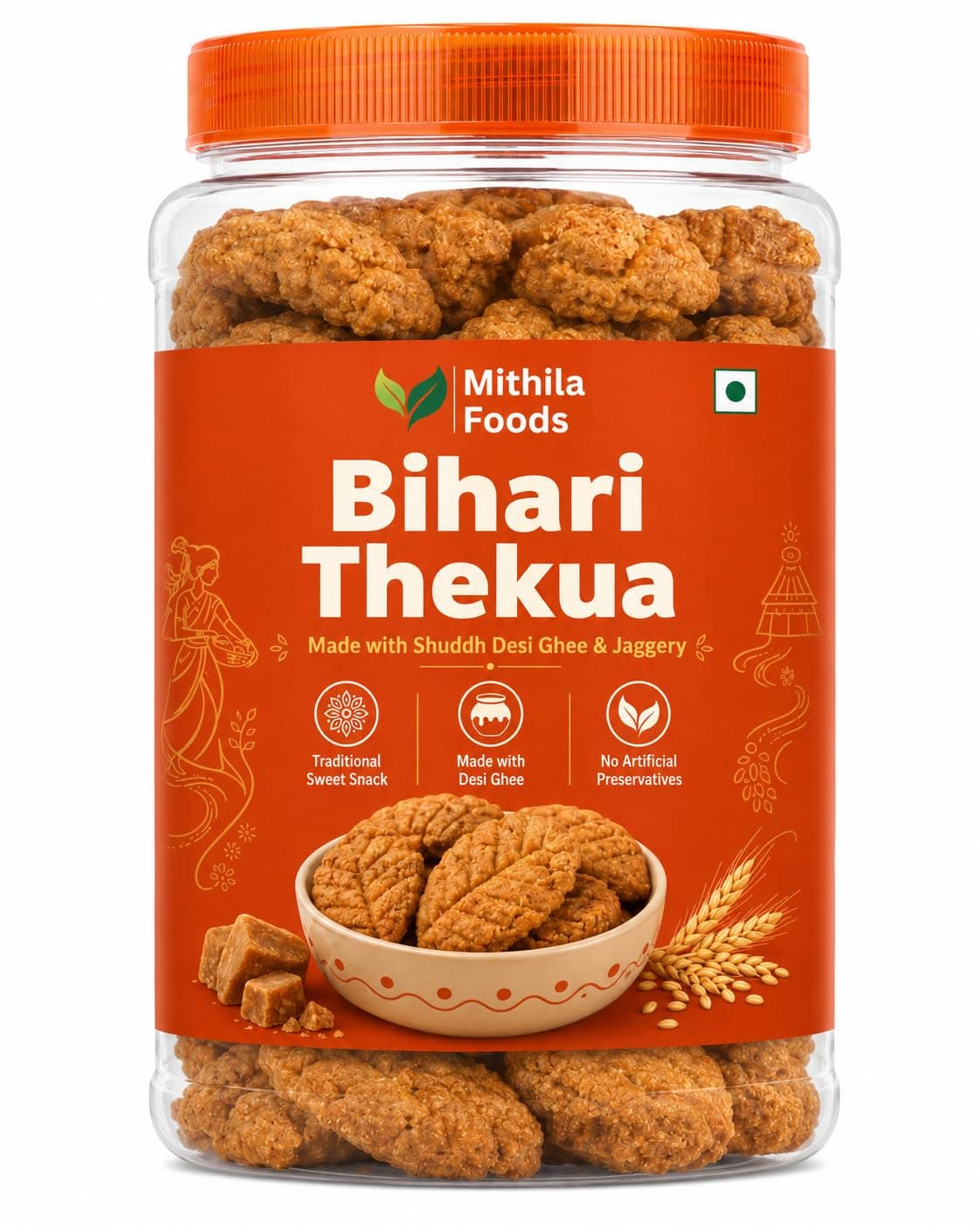 MITHILA FOODS Thekua 350g | Traditional Bihar Chhath Puja Prasad Cookie | Handmade Atta Jaggery Desi Ghee Biscuit | No Maida No Preservatives Authentic Desi Sweet | Authentic Taste of Bihar