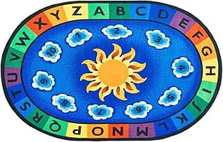 Shopster Kids Learn and Play Sunny & Cloudy Soft Area Rug Alphabet Educational Kids Rug on Blue Playroom Rug 7'9"x5'2" & 7 mm Thick, ABC Letters, Numbers and Colours Learning Carpet