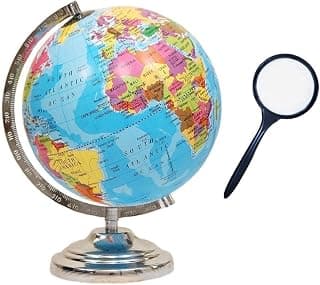GeoKraft Educational globe for study for kids -12" height and 8" diameter Rotating with Steel Finish Arc and for Home Decor/Office Decor/Gift Item (Blue)