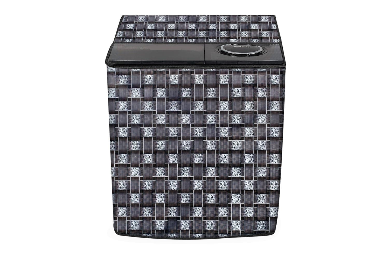 Stylista Waterproof and Dustproof PVC Washing Machine Cover Compatible for Voltas Beko 9 Kg Semi-Automatic Top Loading WTT90UHA/OK5B1B1S23, Basketweave Pattern Grey