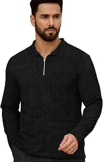 KAJARU Men's Polyester Blend T-Shirt with Round Neck Full Sleeves Quilted Pattern Regular Fit and Standard Length