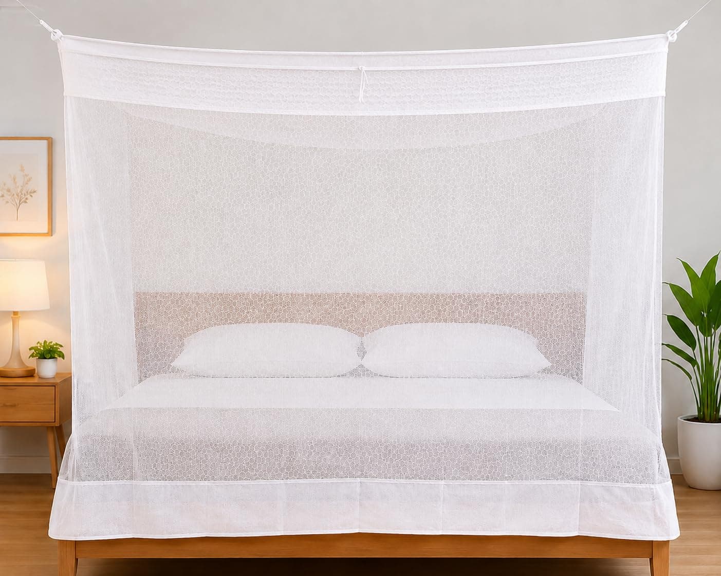 Ans Supernet Mosquito Net for Queen Bed (5 x 6.5 ft) | Polycotton Soft & Durable Net with 8-Inch Cotton Border | Breathable, Heat-Free Comfort | All Season Bed Net (White)