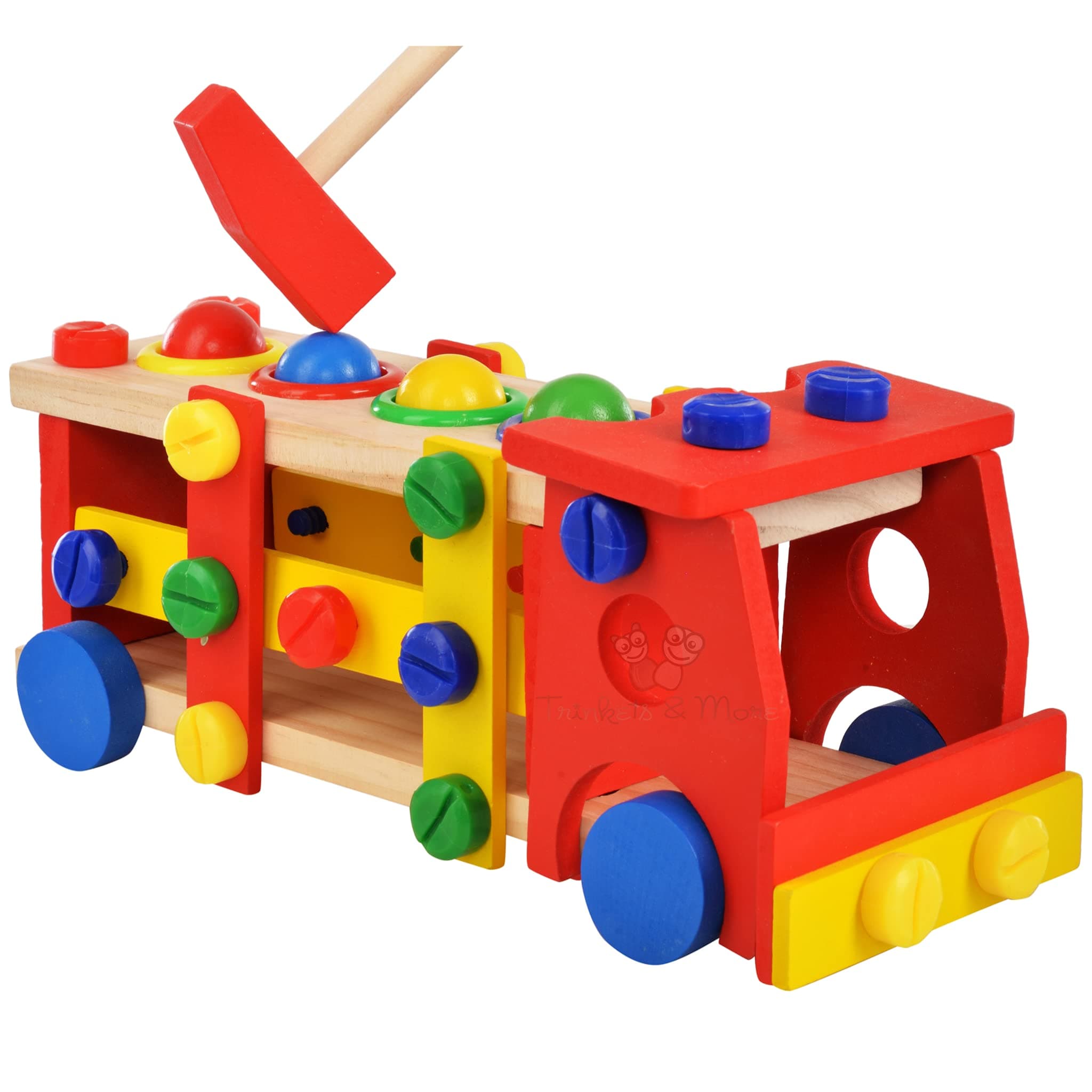 Trinkets & More - 2 in 1 DIY Screw Car Vehicle Hammer Ball | Reassembly Multifunction Building Blocks | Knock Tinker Toy (36 Pieces) | Educational Toy Kids 3+Years