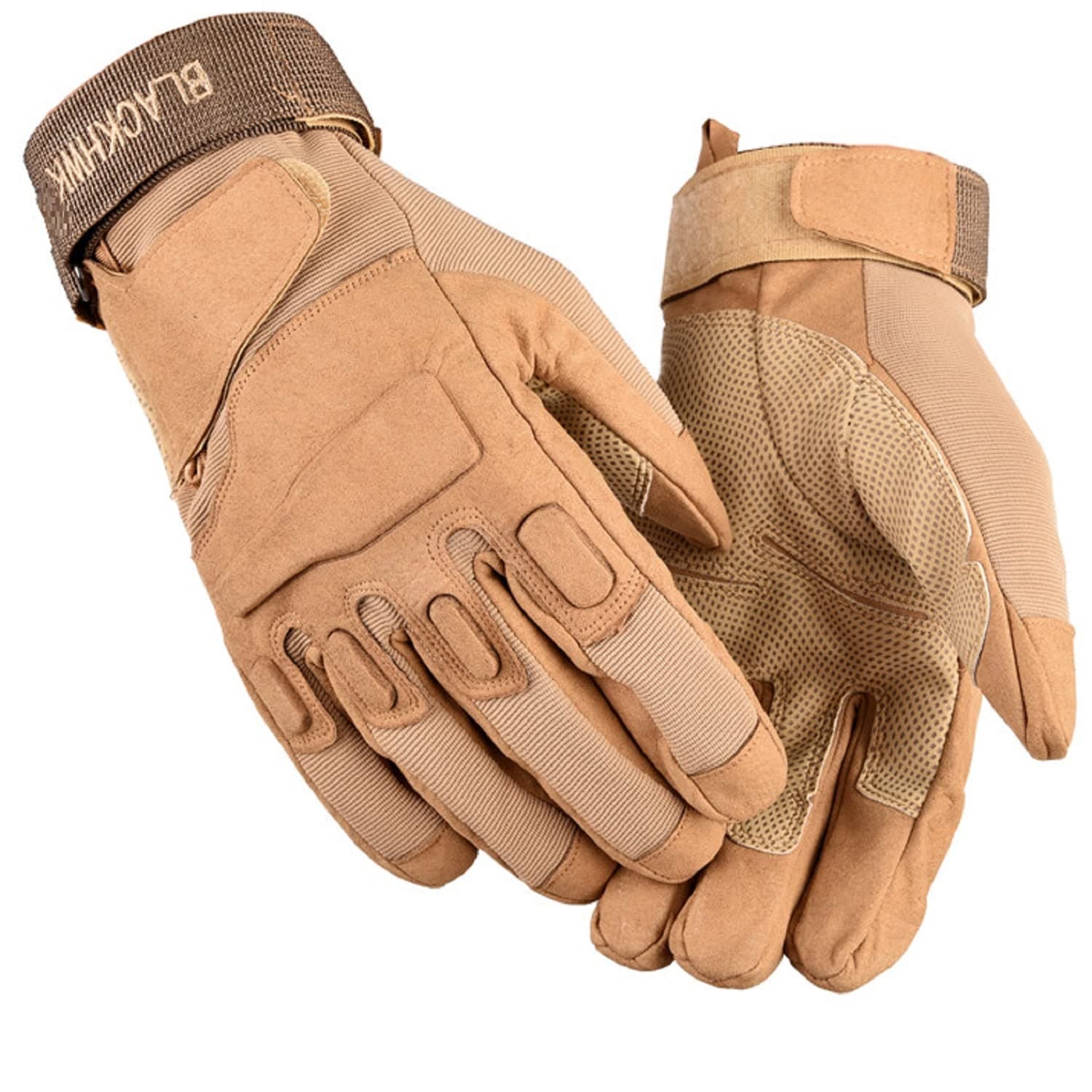 OLAHRAGA Nylon Tactical Military Gloves - Full Finger Hand Protection Knuckle Gloves For Shooting, Training, Motorcycling, Climbing, Cycling, Gym (Brown)