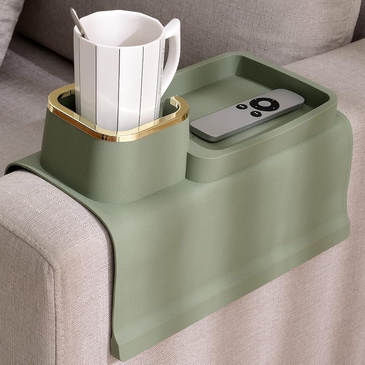 EVVIX Couch Cup Holder Tray, Multifunction Large Tray Sofa Arm Cup Holder Spill Proof Nonslip Base for Office for Dormitory (Green)