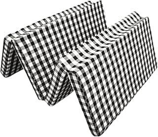 Deevine Craft 4 Fold Cotton Cover 3-Inch Thick Mattress Medium Hard Firm Single Size Folding Pure White Epe Foam 4 Fold Mattress For Travel/Picnic Black & White Gingham Plaid Check (35X72X3 Inches)