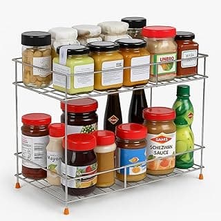 2-Tier Stainless Steel Kitchen Storage Spice Rack and Container Organizer Counter top Pantry Stand Multipurpose Masala Kitchen Rack Stand Space Saver Rack (Pack of 1) (NHSP)