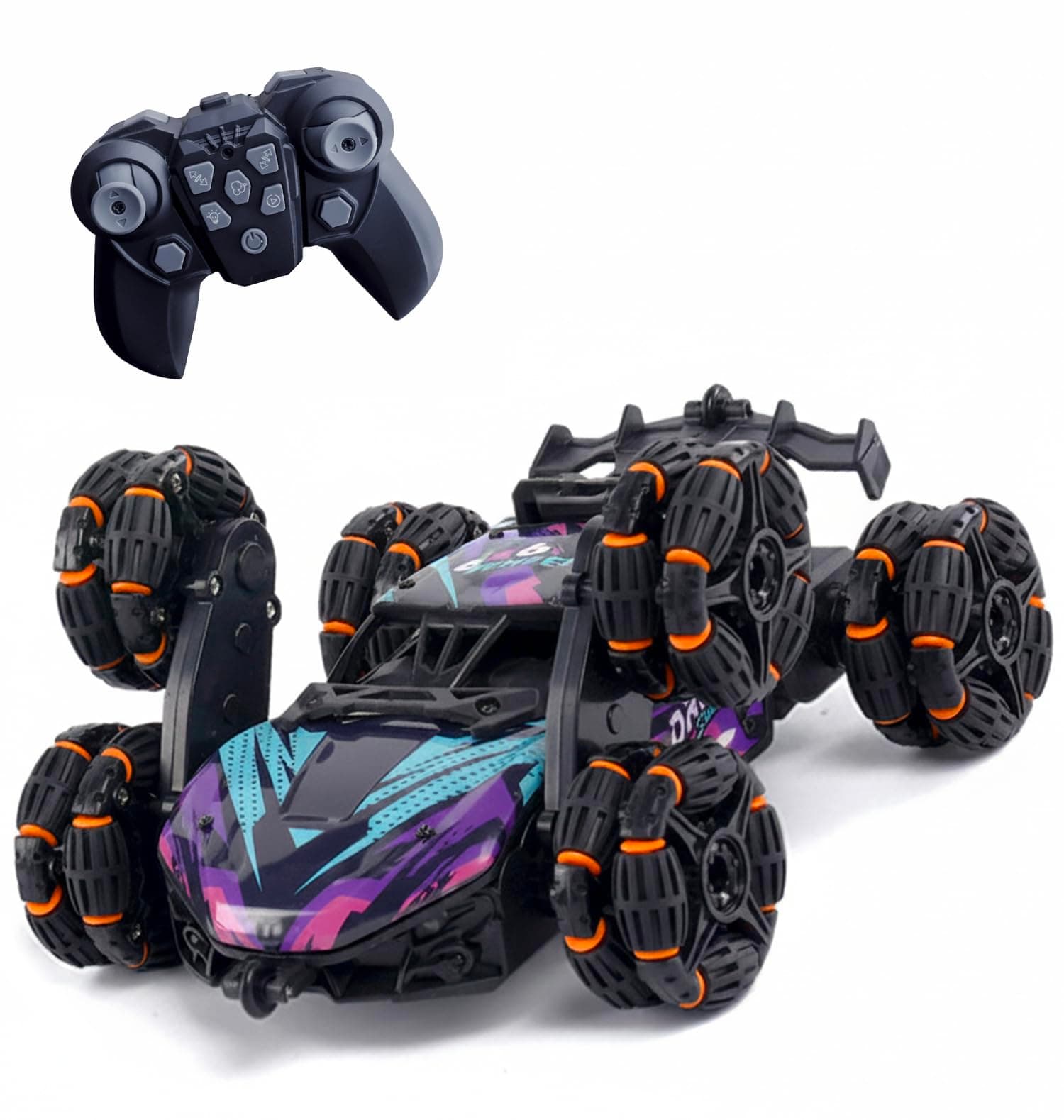 Lifelong Remote Control Stunt Car for Kids 5+ yrs| 6x6 Off Road Car with 6 Wheels, 360° Spin, High Speed, Smoke, Lights, Rechargeable Battery | RC Toy for Boys & Girls (Purple & Blue, LLCSRC02)