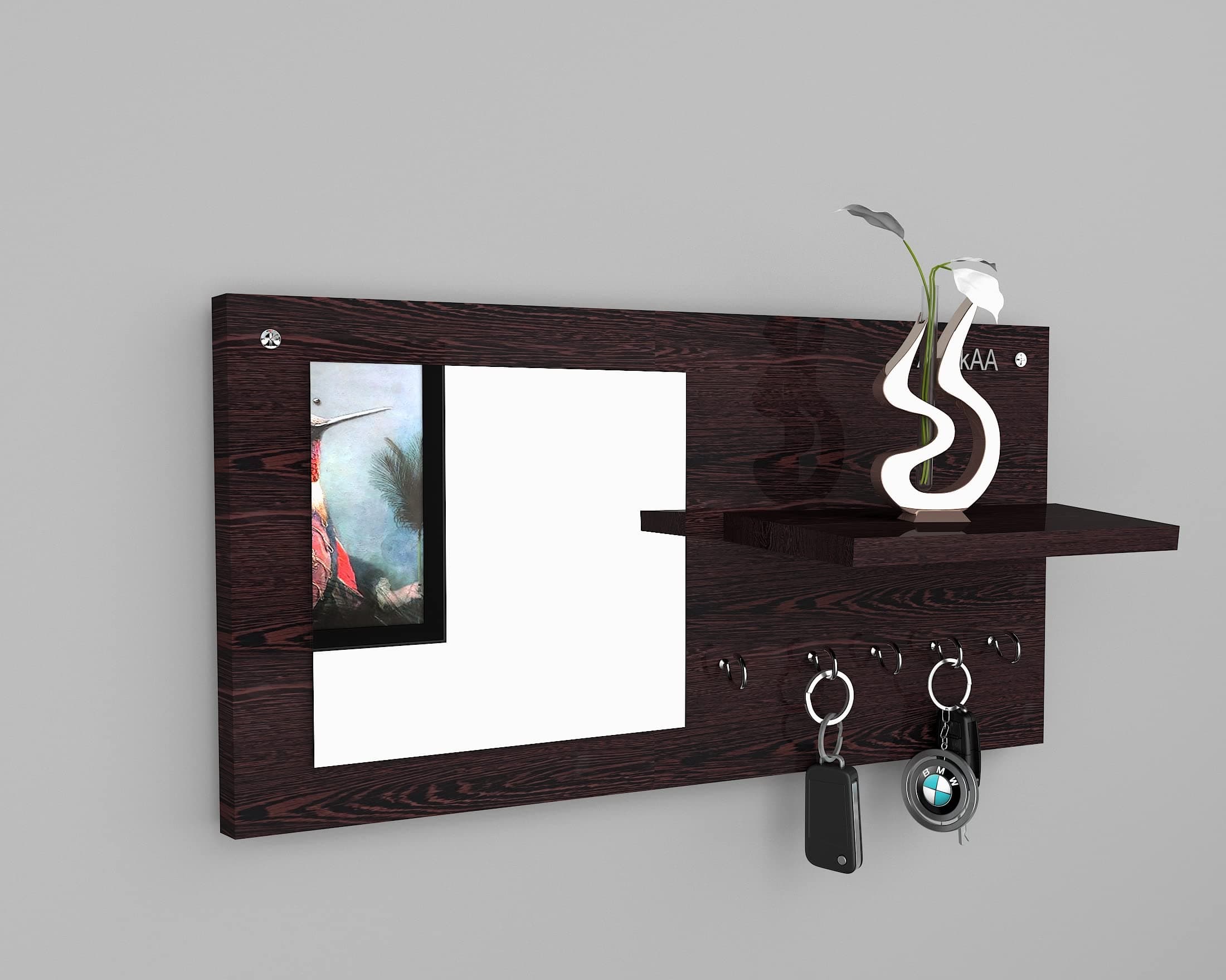 Anikaa Wooden Wall Mounted Key Chain Holder Hanging Board (Wenge and Gloss, Large)