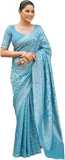 Satrani Women's Silk Blend Weaving Saree with Unstitched Blouse Piece