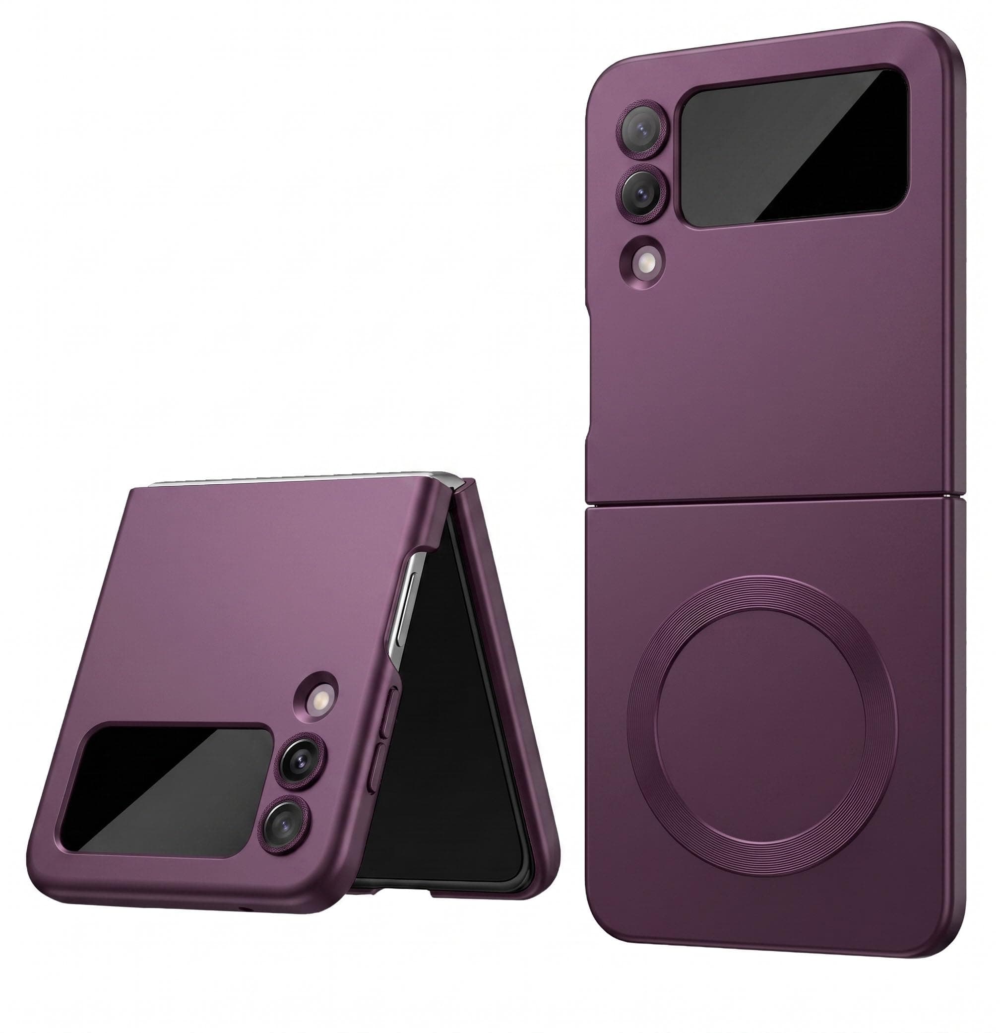 amazon basics Premium Mag-Safe Case for Samsung Galaxy Z Flip 4 | Shockproof & Anti-Scratch Cover | Soft Silicone with Wireless Charging | Camera Lens Guard - Purple