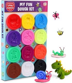 Play Nation Premium Dough Clay Set for Kids, Vibrant Colors, Creative Designs, Plastic Moulds, Art & Craft Activity, Birthday Gift Toys for Boys & Girls, 3+ Years (12 in 1 (300g))