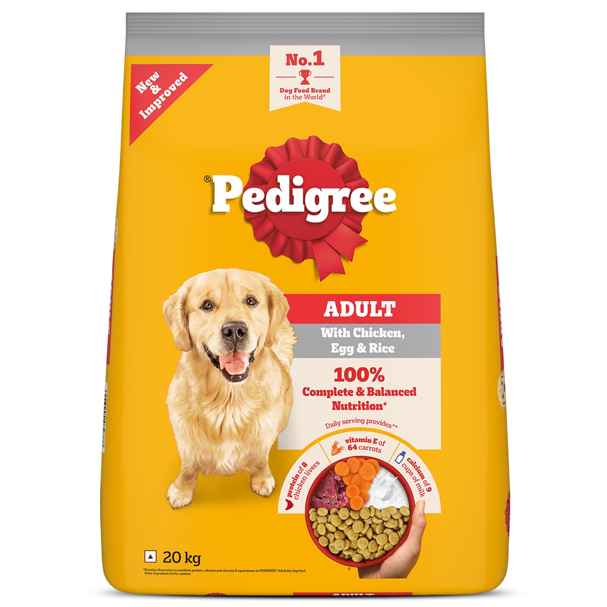 Pedigree Adult Dry Dog Food, Chicken, Egg & Rice, 20 kg, Contains 37 Essential Nutrients, 100% Complete & Balanced Food for Adult Dogs