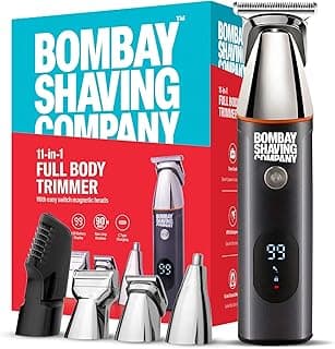 Bombay Shaving Company 11-in-1 All-in-One Grooming Kit for Men | Cordless USB Fast-Charge Trimmer IPX6 Waterproof 90-Min Runtime Smart-Lock & Self-Sharpening Stainless Steel Blades