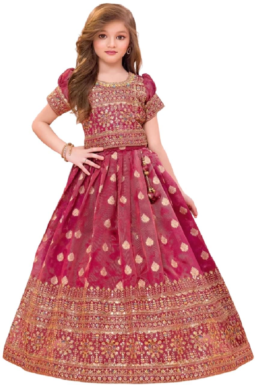 White Button Girls Girls Faux Silk Readymade Lehenga Choli