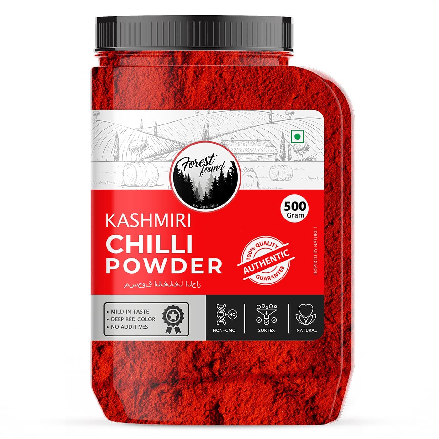 Forest Found Kashmiri Red Chilli Powder 500g | Authentic Lal Mirch, Mild Heat & Deep Red Color, Pure Natural Spice for Cooking | No Added Colors or Preservative
