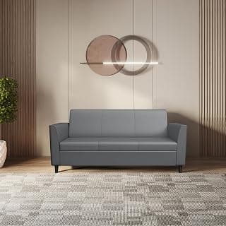 Interio by Godrej Sofa Emperor 3 Seater Synthetic Leather Sofa for Living Room, 1-Year Warranty, Solid Wood, Nimbus Grey