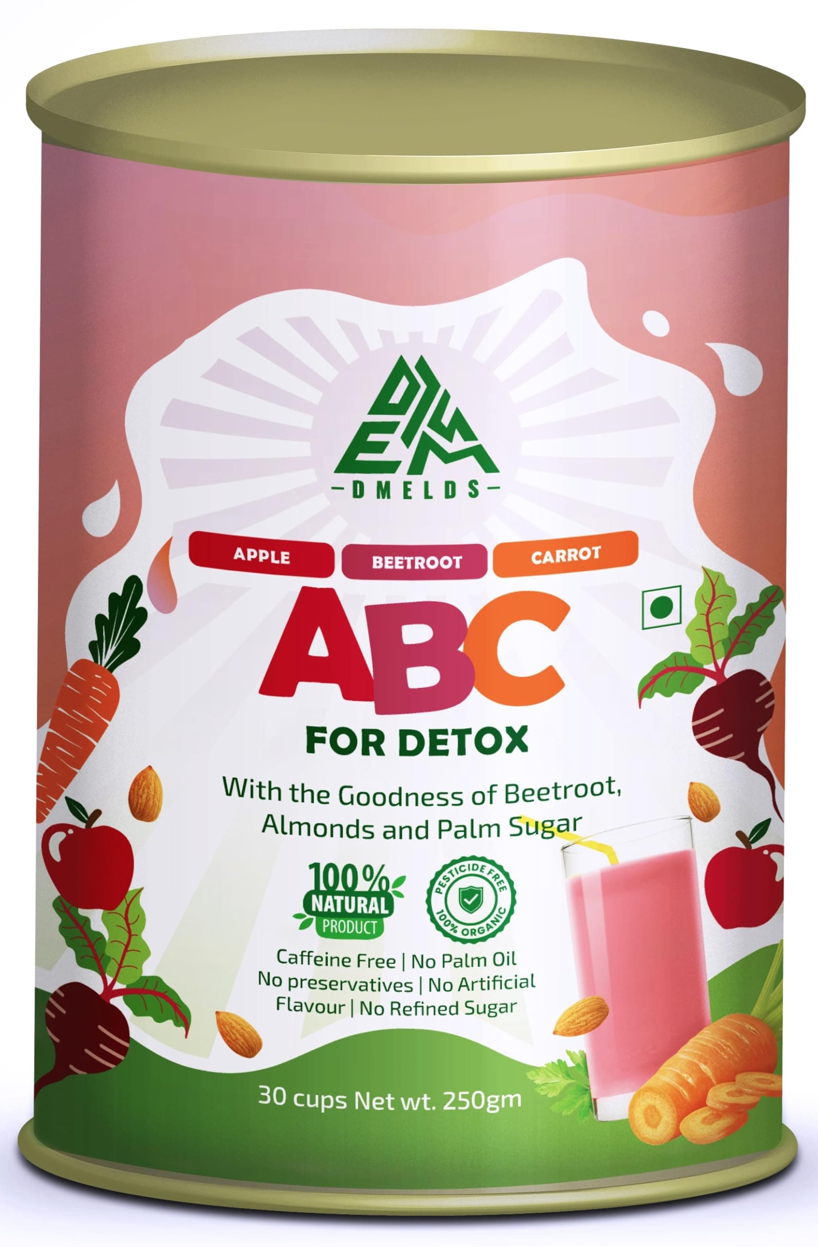 Dmelds Organic ABC malt Powder | Latte Mix, Chai Tea, Powder | Apple, Beetroot, Carrot | No Preservatives | Zero White Sugar | Ready-to-Mix | Almond, Cashew and Cardamom | (250gms)