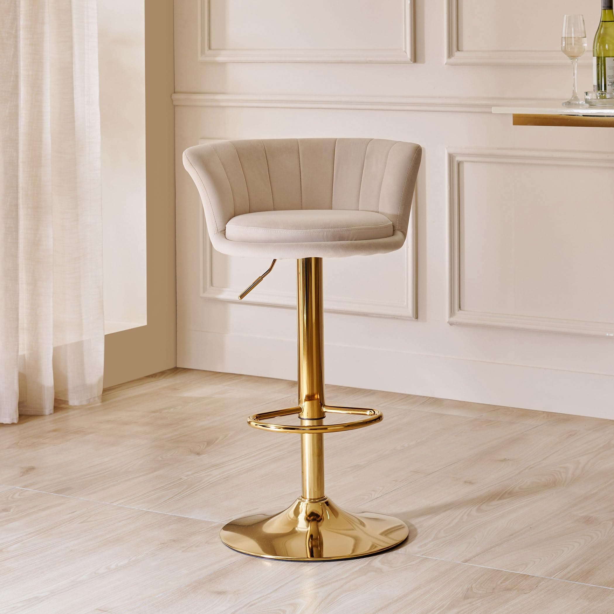 Home Centre | Modern Radiance Velvet Bar Chair | Bar Stool for Kitchen | Beige