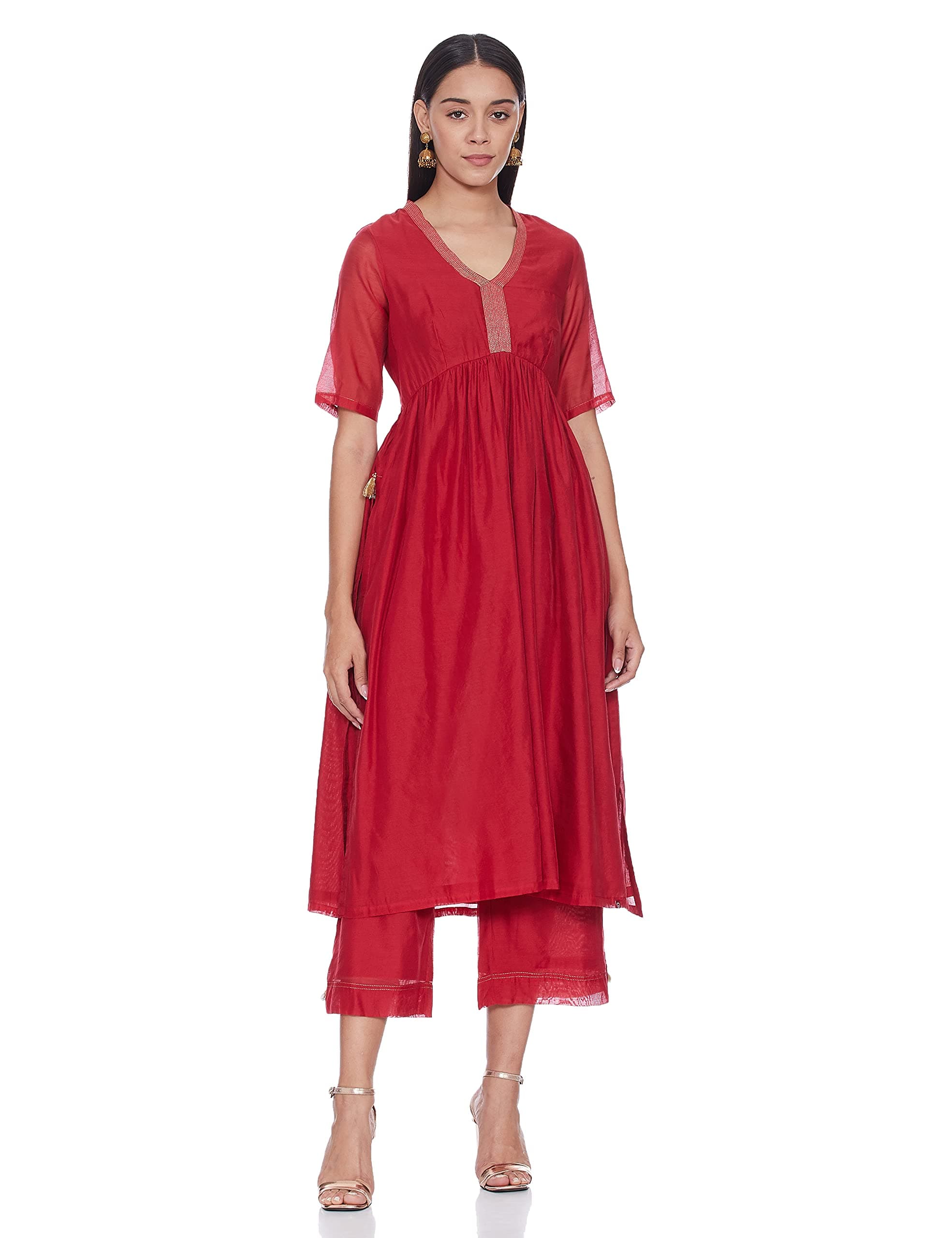 BIBA Women Poly Modal A Line Dyed Suit Set