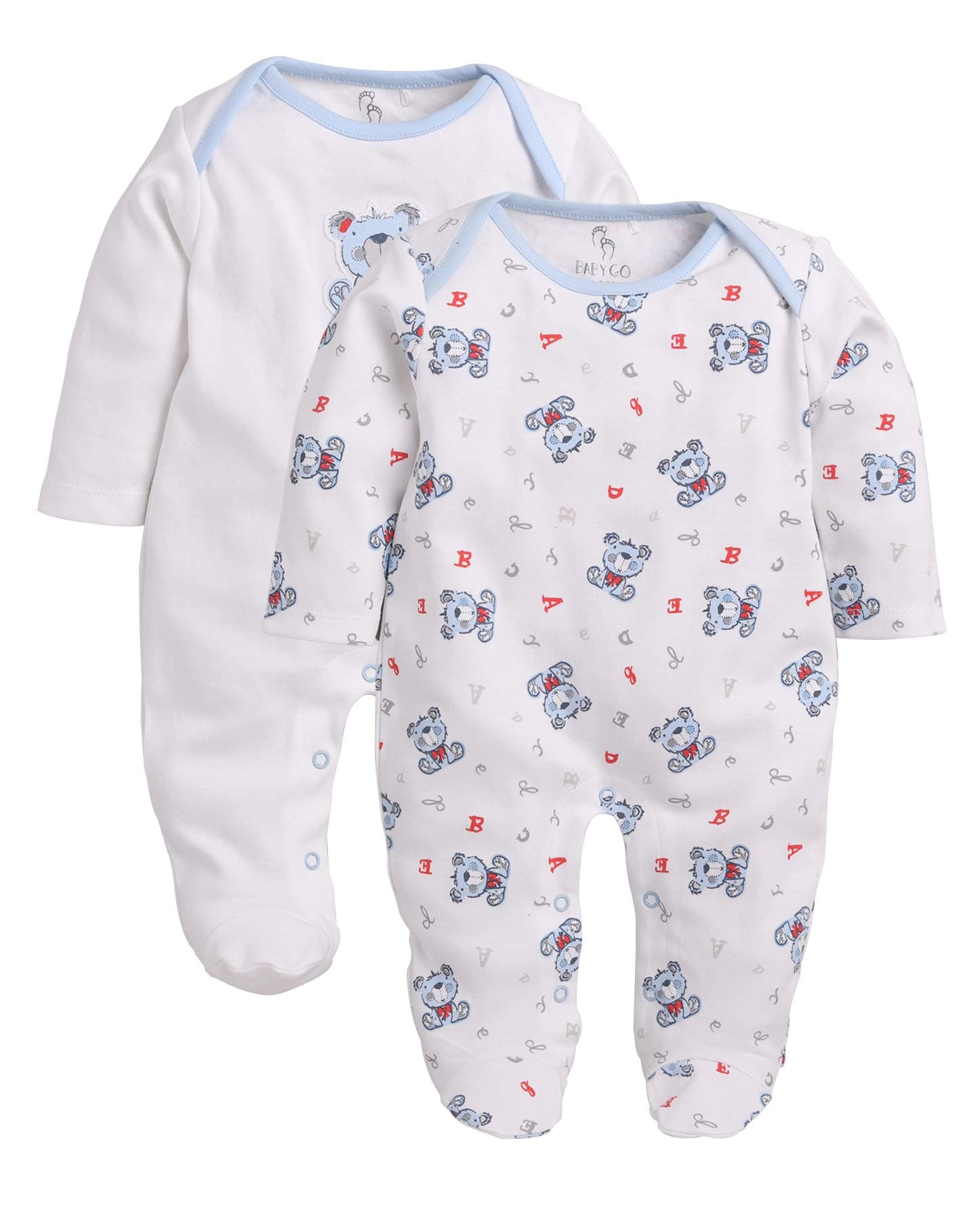 BABY GO Baby Boys & Baby Girls Cotton Full Sleeve Sleepsuit Pack of 2 | Newborn Infant Romper Jumpsuit with Snap Buttons | Soft Breathable Onesie Set | Cute Bear Print & Striped Design