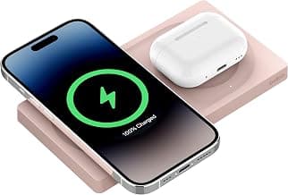 Belkin Magsafe 2-in-1 Wireless Charging Pad 15W | Fast Charging iPhone | Wireless Charging Station for iPhone 16, 15, 14,13 and 12 Series, AirPods, and Other MagSafe Enabled Devices | Pink