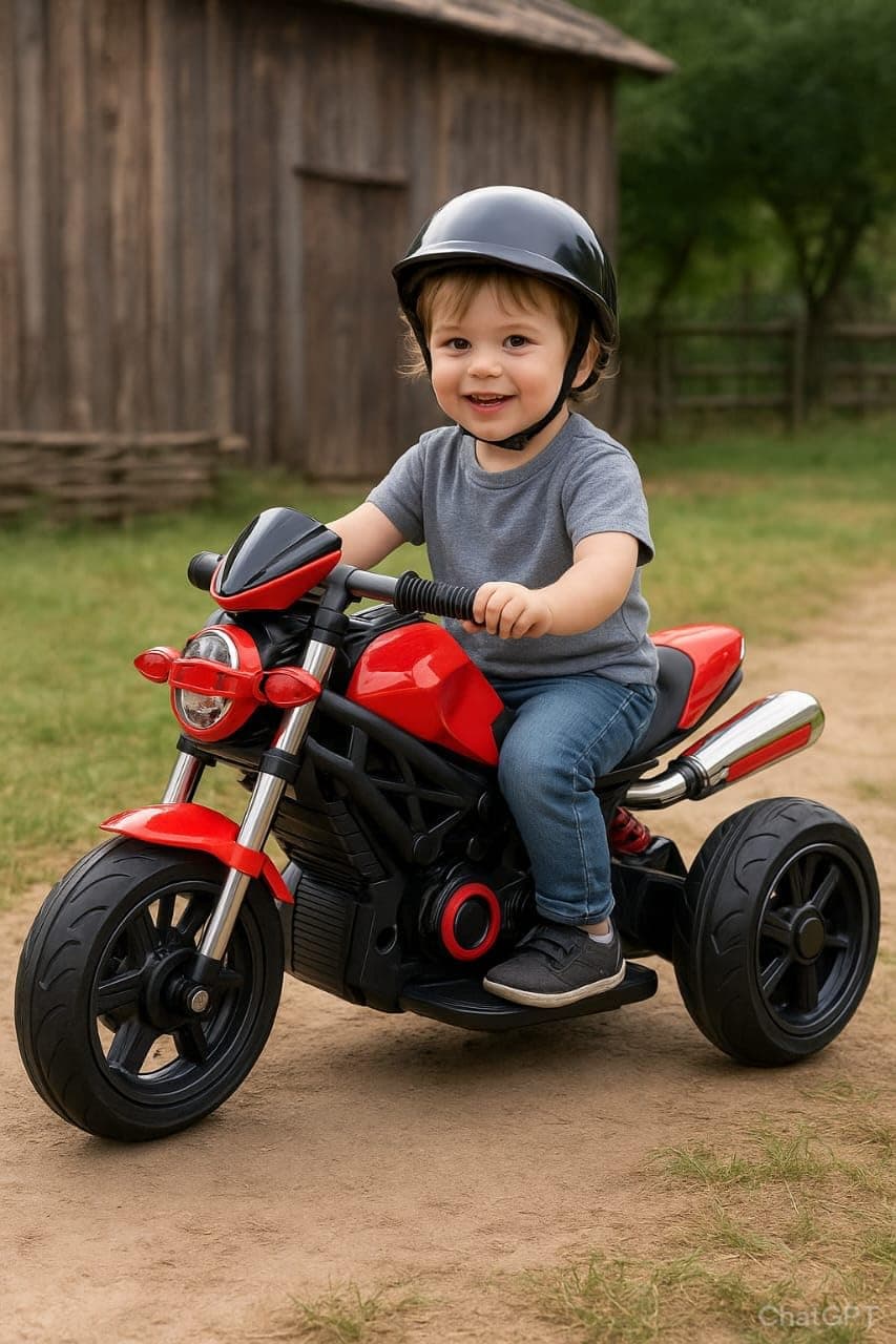 Happy Goods Three-Wheeled Harley Electric Battery Operated Ride on Motorbike for Kids of Age 2 Year to 8 Years with Foot Accelerator -Multi Color