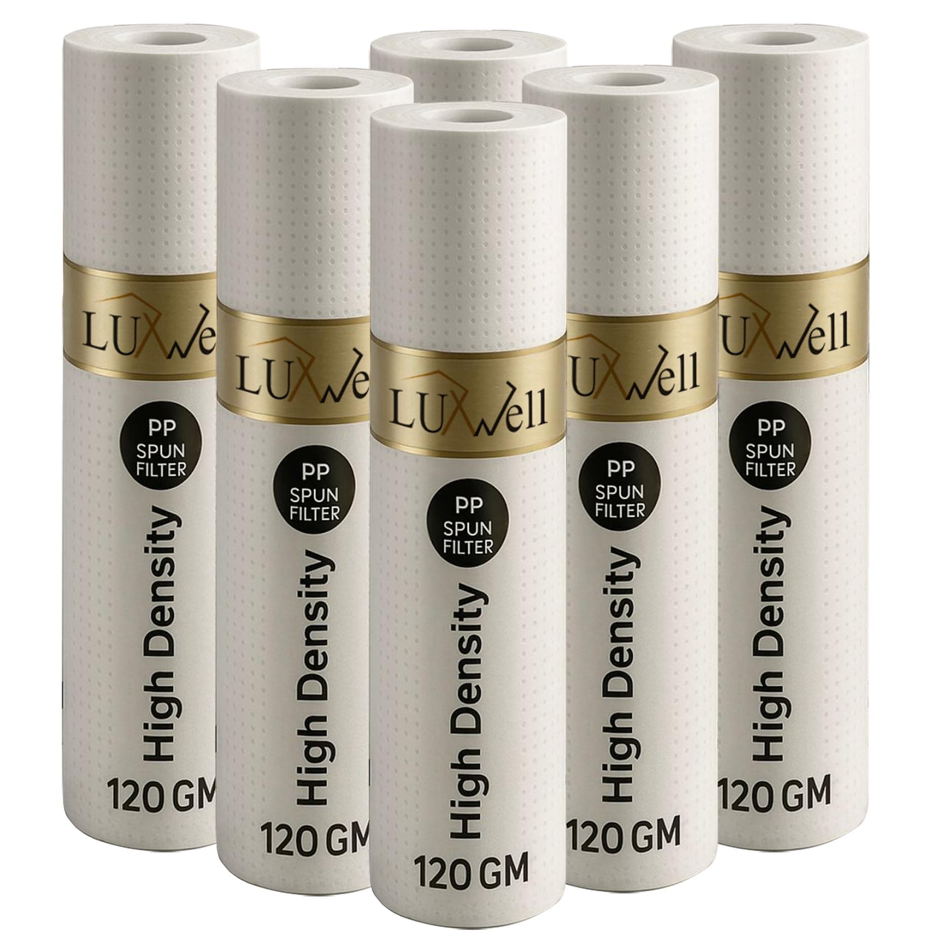 LUXWELL Dotted 10 Inch High Density Spun Pre-Filter (5 Micron PP Spun) Cartridge Compatible for 10 Inch Pre-Filter Housing of All Water Purifier | Pack of 6 Spun Filter 120 Gram