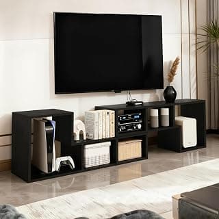 ABOUT SPACE TV Stand - Wooden TV Entertainment Unit and Shelf Storage for Set Top Box,Home Theatre,Books for Living Room,2 L Shaped TV Unit for 32 to 72 inch TV,Adjustable TV Table - Black Mahogany