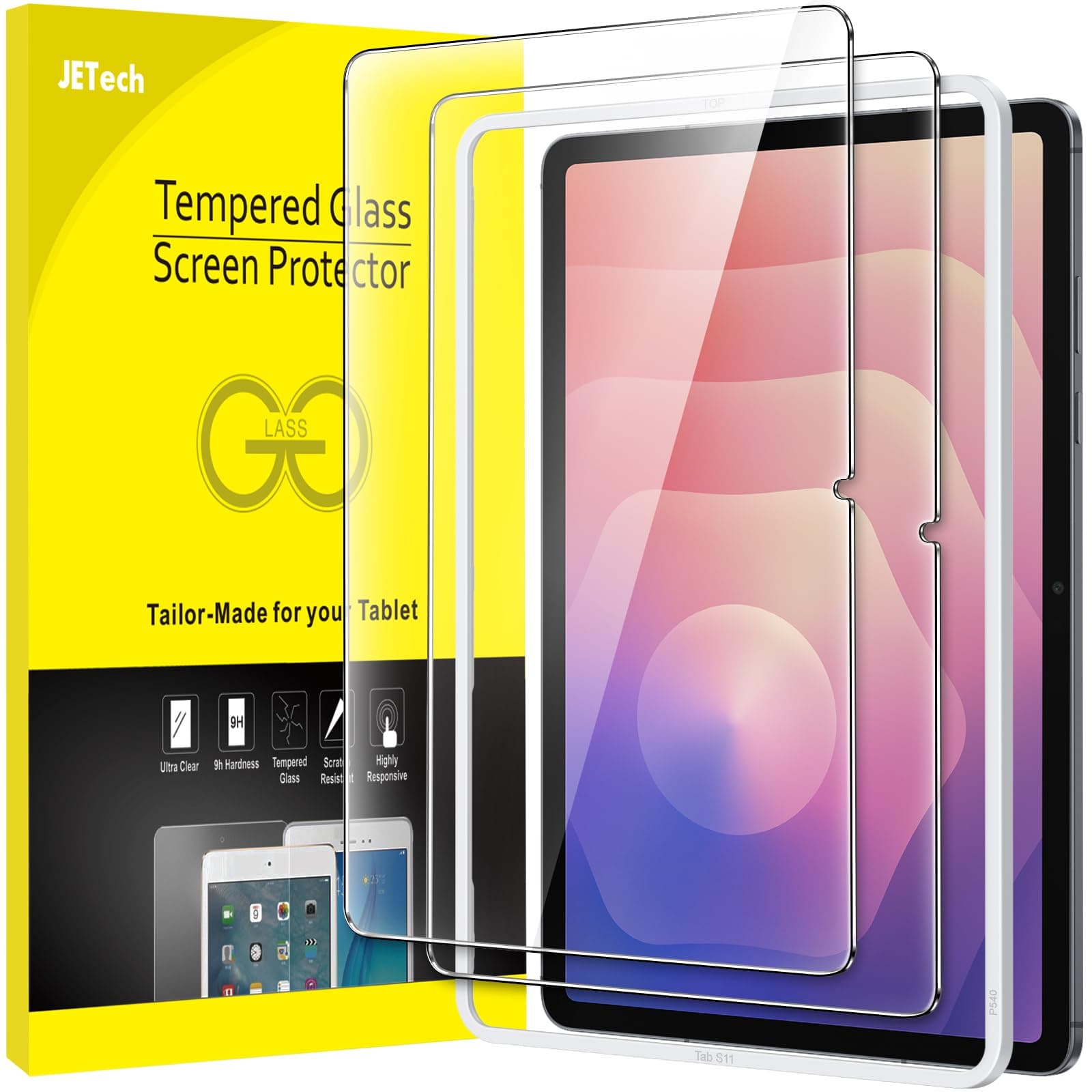 JETech Screen Protector Guard for Samsung Galaxy Tab S11, 2-Pack | 9H Tempered Glass, HD Clear, Anti-Scratch Protection, Easy Installation Tool