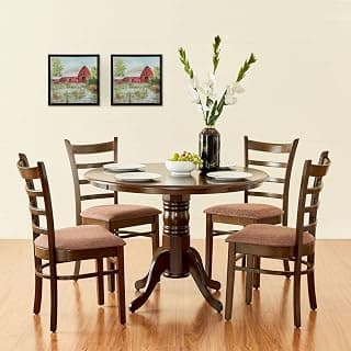 Home Centre Cleo | Rubber Wood | 4 Seater Dining Table Sets | Brown | Dining Set | 1 Table with 4 Chairs | 1 Year Warranty