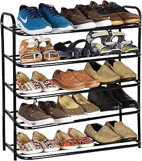 KSP HOME Heavy Metal Shoe Rack (5 Shelves) Foldable Open Book Shelf, Book Shelve, Shoe Rack, Shoes Storage Rack for Home Shoe Stand Shelf Big (74 * 60 * 25 cm) (Black) (5 - Tier)