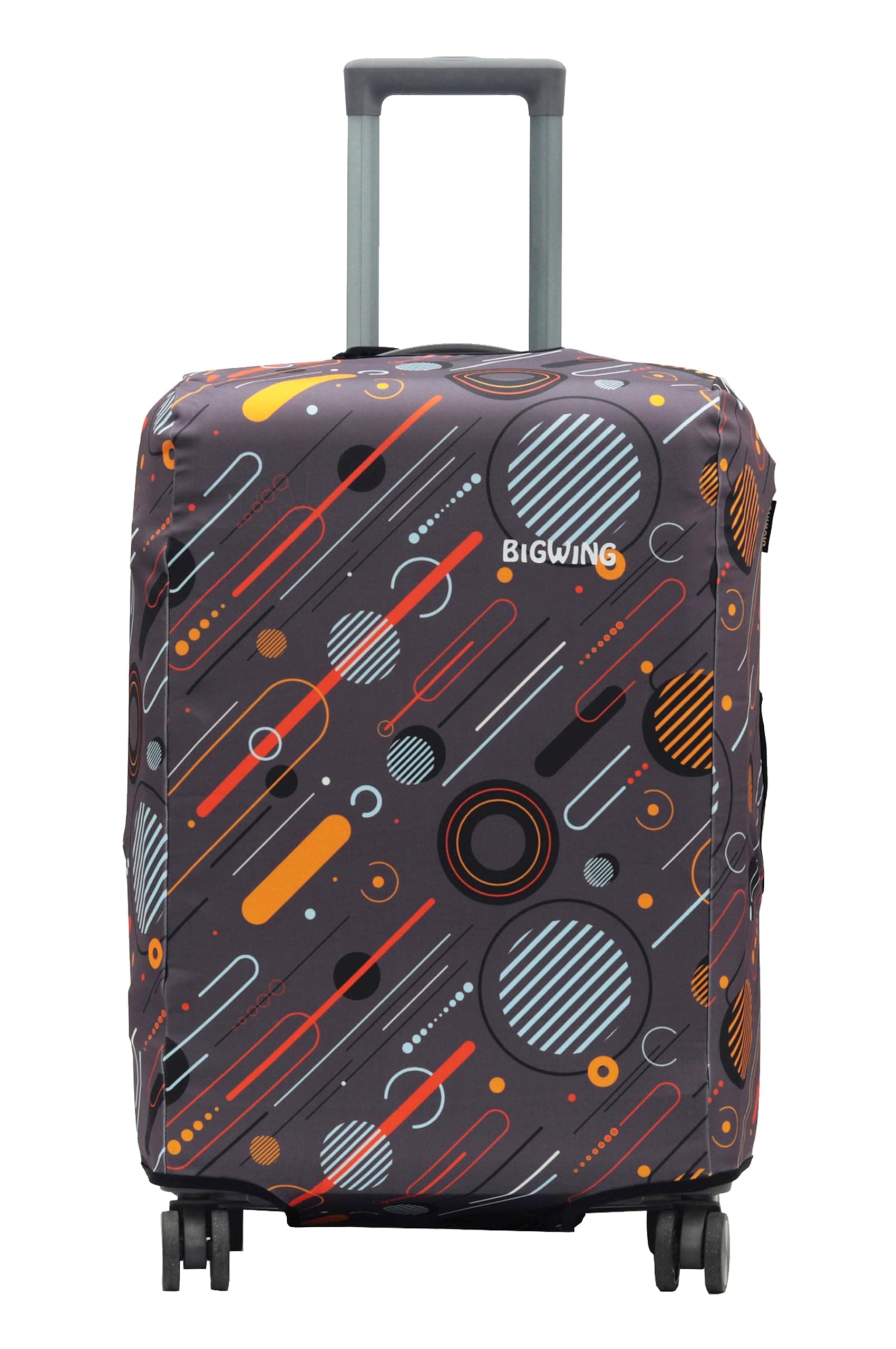 BIGWING Protective Cover in Polyester Fabric with Geometric Print for | Large Size 28' inch 75 cm | Hard Luggage Trolley Bag Cover (Fits Only On Fiber - Plastic Trolley Bag) Brown Color
